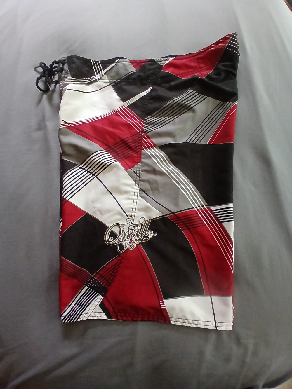 O'Neill Red Black Gray Plaid Board Shorts - Picture 3 of 8